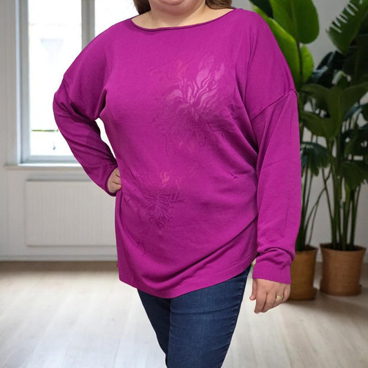 3886 - MAGLIA A MANICHE LUNGHE CON STAMPA FIORI DEVORE'