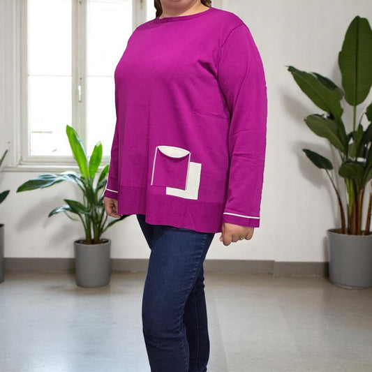 3887-B - MAGLIA A MANICHE LUNGHE CON TASCA DAVANTI