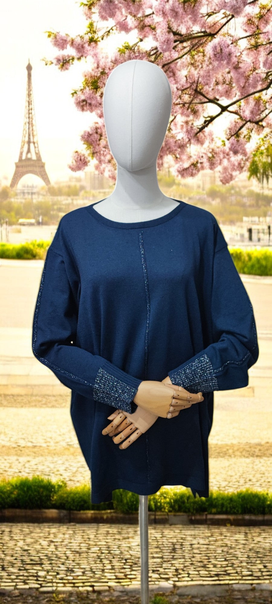 Girocollo Conformato Costa Lurex Blu Notte