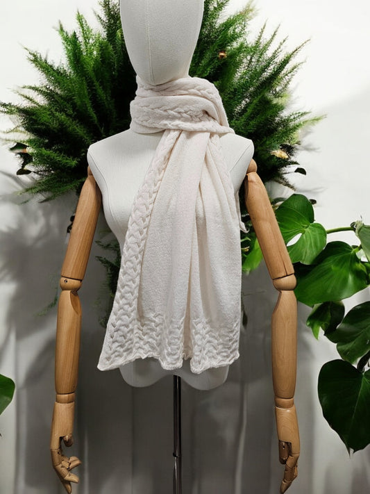 Sciarpa 100% lana Panna con trecce