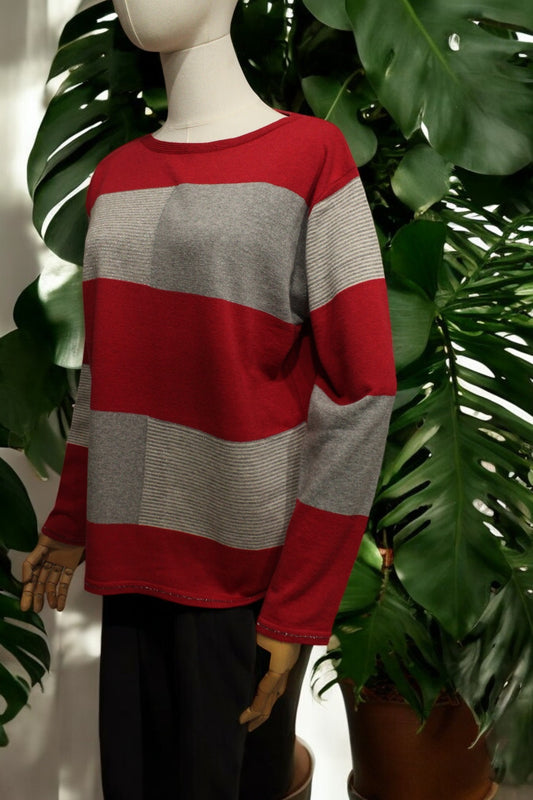 Girocollo Righe Rosso