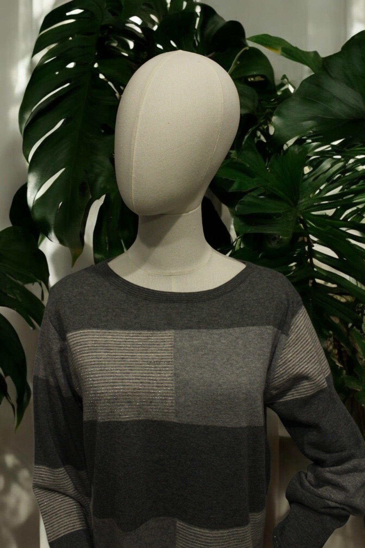 Girocollo Righe Grigio
