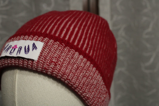 Berretto Cashmere Rosso/Panna