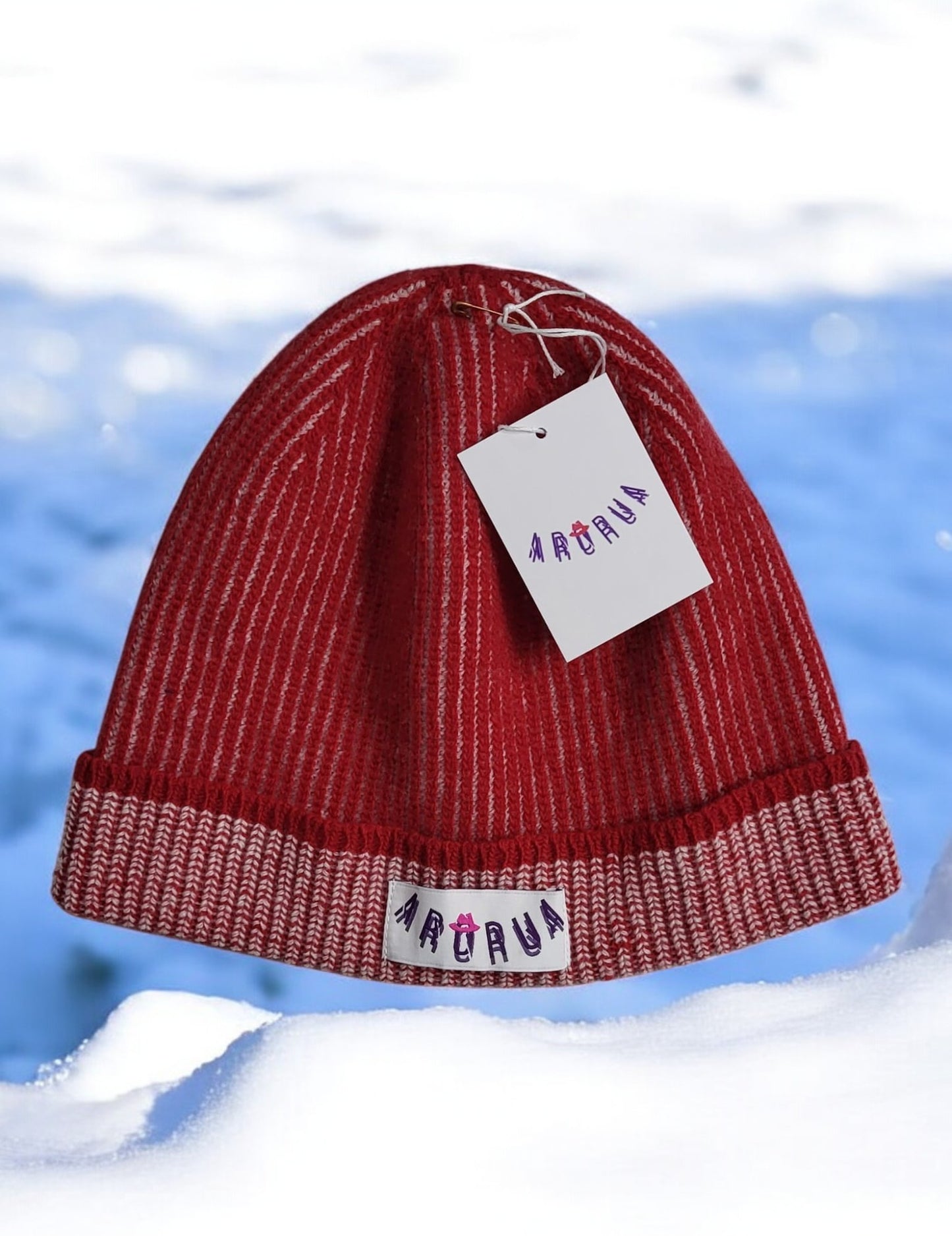 Berretto Cashmere Rosso/Panna
