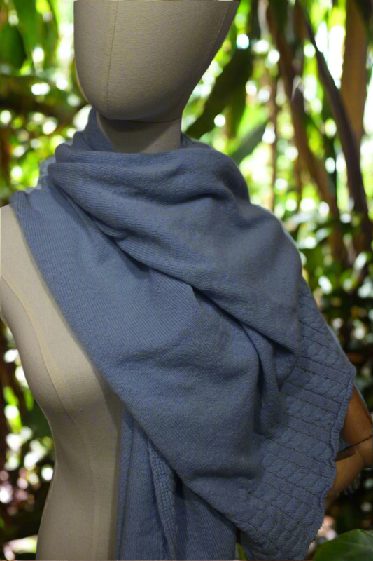 Sciarpa 100% lana Azzurro con trecce