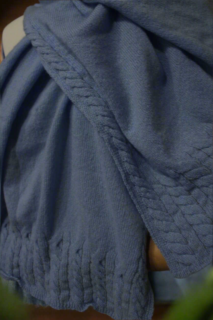 Sciarpa 100% lana Azzurro con trecce