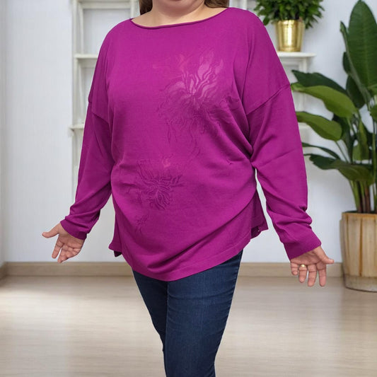 3886 - MAGLIA A MANICHE LUNGHE CON STAMPA FIORI DEVORE'