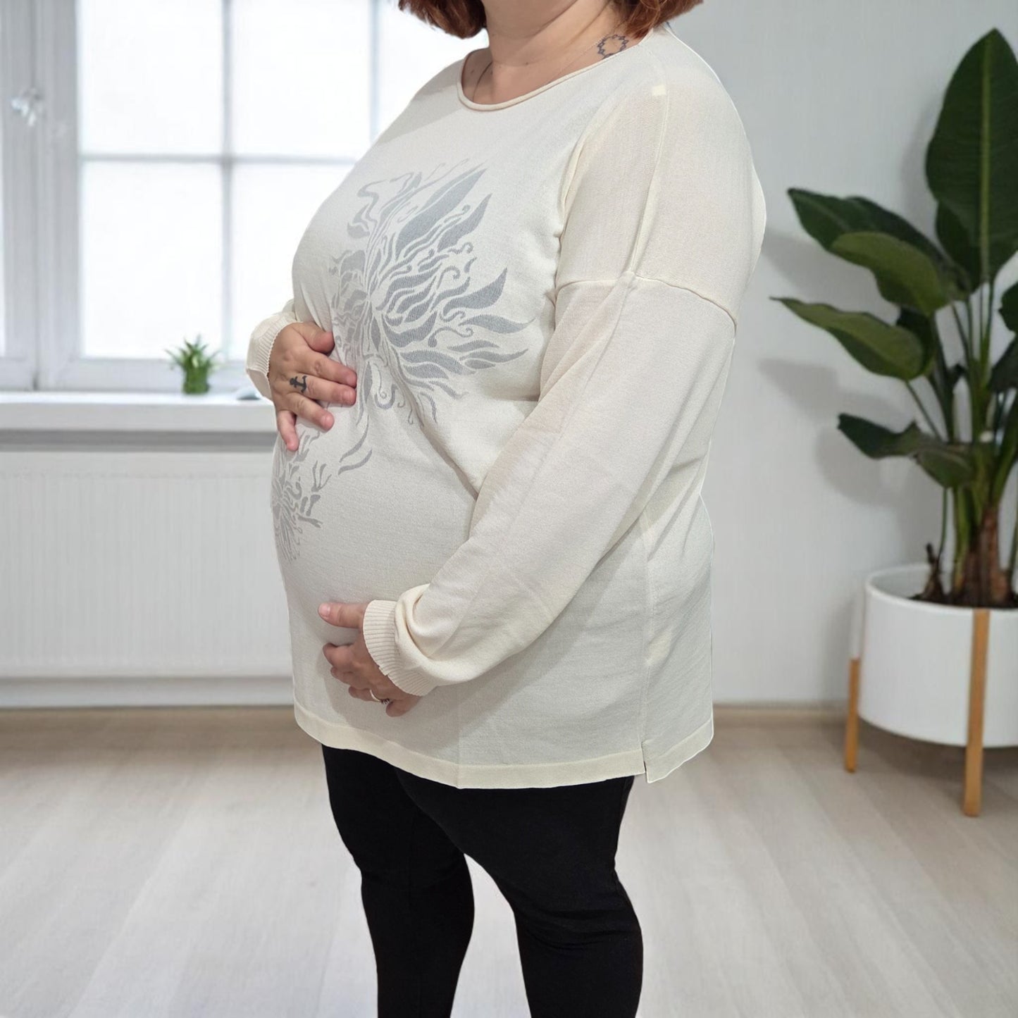 3886 - MAGLIA A MANICHE LUNGHE CON STAMPA FIORI DEVORE'