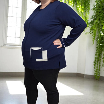 3887-B - MAGLIA A MANICHE LUNGHE CON TASCA DAVANTI