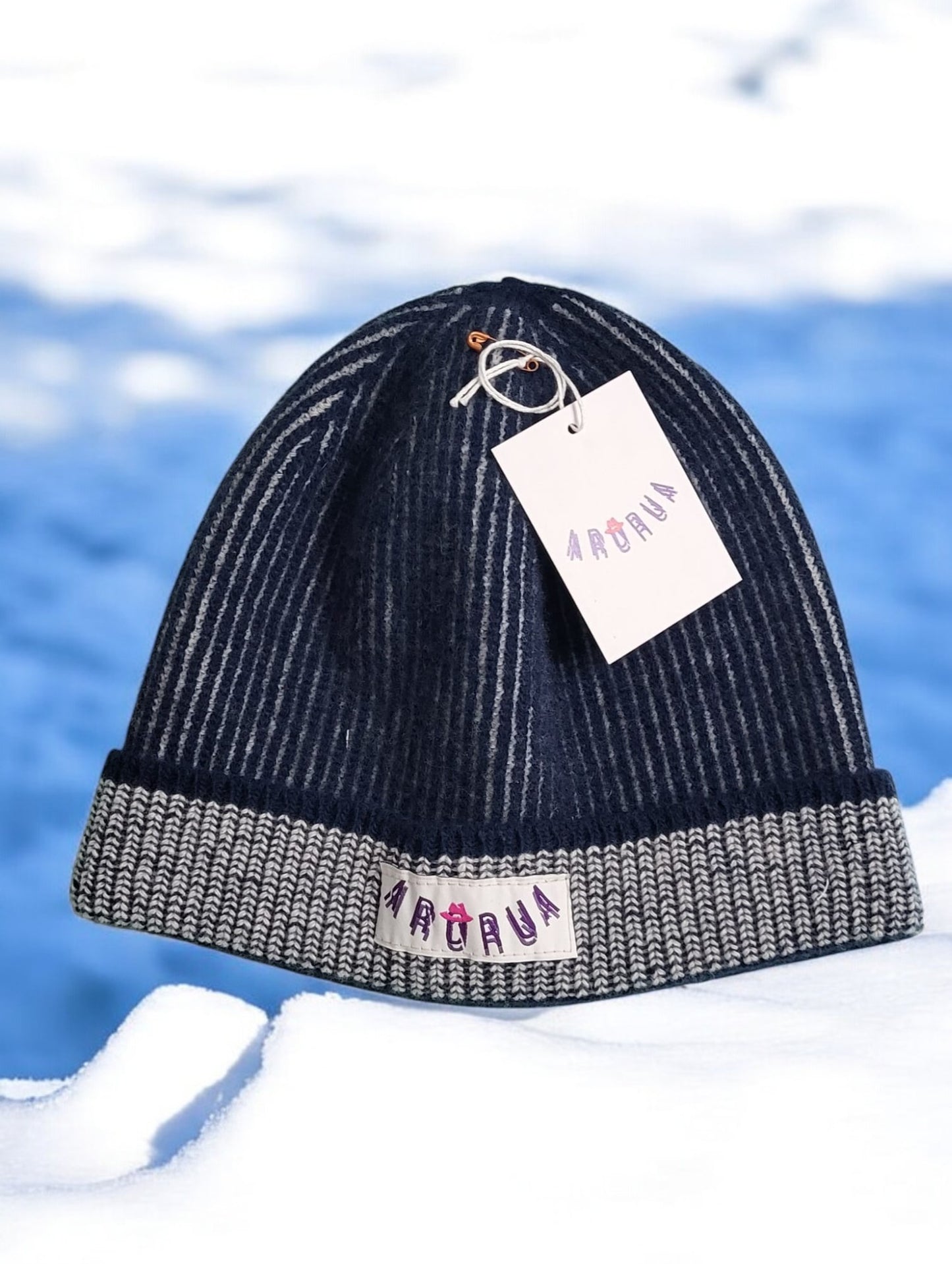 Berretto Cashmere Blu/Panna