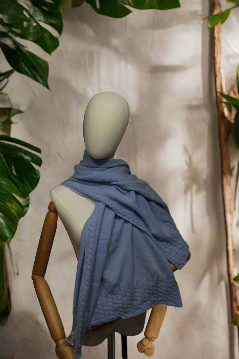 Sciarpa 100% lana Azzurro con trecce