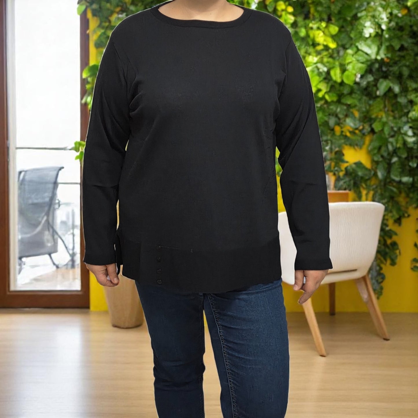 3883 - MAGLIA MANICHE LUNGHE CON BOTTONI IN BASSO