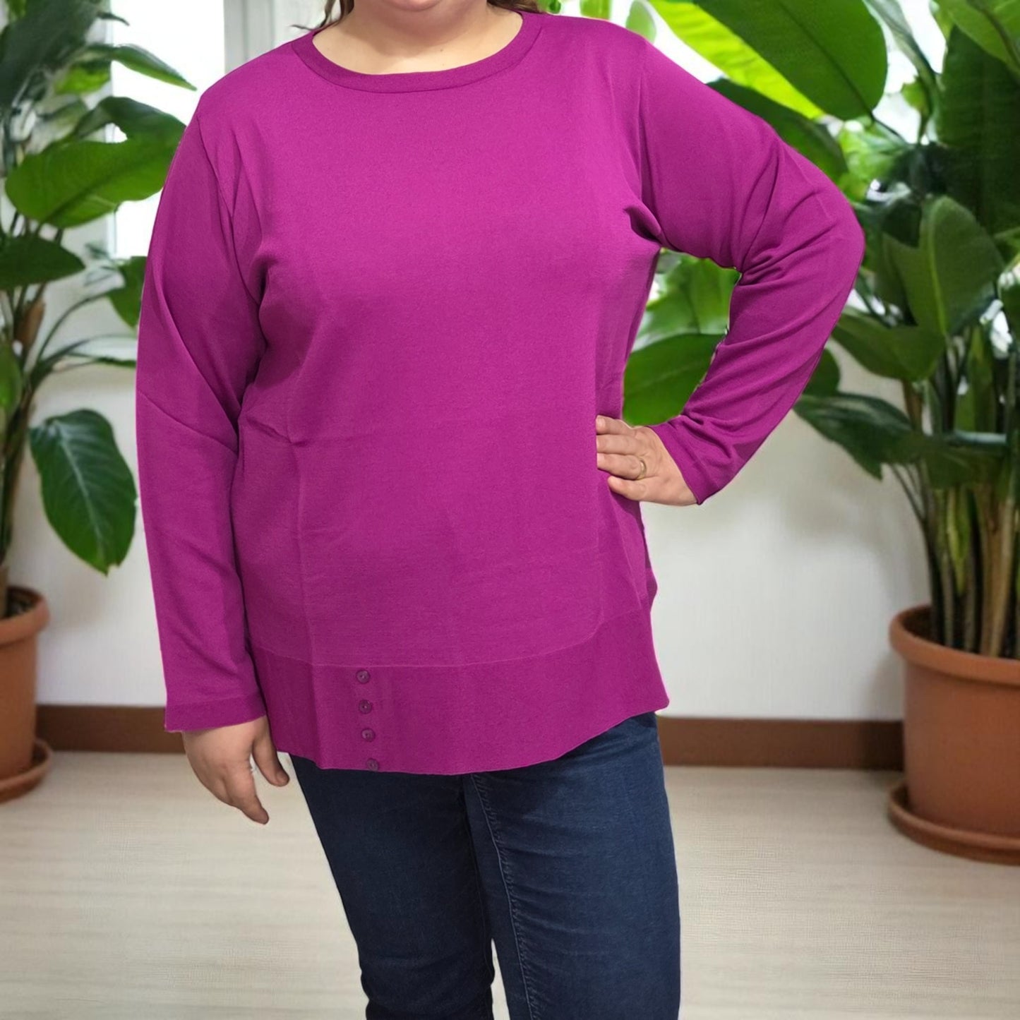 3883 - MAGLIA MANICHE LUNGHE CON BOTTONI IN BASSO